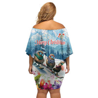 New Zealand Merry Christmas Family Matching Off Shoulder Short Dress and Hawaiian Shirt Kiwi Birds Snow Boarding-Vibrant Tropical Flower LT03 - Polynesian Pride