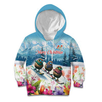 New Zealand Merry Christmas Kid Hoodie Kiwi Birds Snow Boarding-Vibrant Tropical Flower LT03 Hoodie White - Polynesian Pride