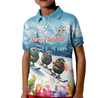 New Zealand Merry Christmas Kid Polo Shirt Kiwi Birds Snow Boarding-Vibrant Tropical Flower LT03 Kid White - Polynesian Pride