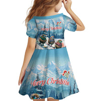 New Zealand Merry Christmas Kid Short Sleeve Dress Kiwi Birds Snow Boarding-Vibrant Tropical Flower LT03 - Polynesian Pride