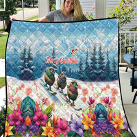 New Zealand Merry Christmas Quilt Kiwi Birds Snow Boarding-Vibrant Tropical Flower LT03 White - Polynesian Pride