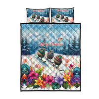 New Zealand Merry Christmas Quilt Bed Set Kiwi Birds Snow Boarding-Vibrant Tropical Flower LT03 - Polynesian Pride