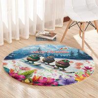 New Zealand Merry Christmas Round Carpet Kiwi Birds Snow Boarding-Vibrant Tropical Flower LT03 - Polynesian Pride