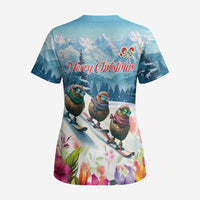 New Zealand Merry Christmas Scrub Top Kiwi Birds Snow Boarding-Vibrant Tropical Flower LT03 - Polynesian Pride