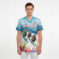 New Zealand Merry Christmas Scrub Top Kiwi Birds Snow Boarding-Vibrant Tropical Flower LT03 - Polynesian Pride