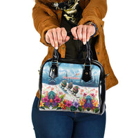 New Zealand Merry Christmas Shoulder Handbag Kiwi Birds Snow Boarding-Vibrant Tropical Flower LT03 One Size White - Polynesian Pride