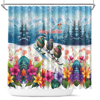 New Zealand Merry Christmas Shower Curtain Kiwi Birds Snow Boarding-Vibrant Tropical Flower LT03 White - Polynesian Pride