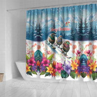 New Zealand Merry Christmas Shower Curtain Kiwi Birds Snow Boarding-Vibrant Tropical Flower LT03 - Polynesian Pride