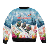 New Zealand Merry Christmas Sleeve Zip Bomber Jacket Kiwi Birds Snow Boarding-Vibrant Tropical Flower LT03 - Polynesian Pride