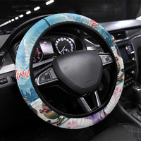 New Zealand Merry Christmas Steering Wheel Cover Kiwi Birds Snow Boarding-Vibrant Tropical Flower LT03 Universal Fit White - Polynesian Pride
