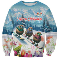 New Zealand Merry Christmas Sweatshirt Kiwi Birds Snow Boarding-Vibrant Tropical Flower LT03 Unisex White - Polynesian Pride