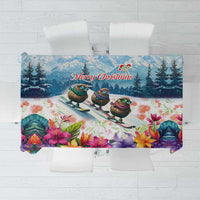 New Zealand Merry Christmas Tablecloth Kiwi Birds Snow Boarding-Vibrant Tropical Flower LT03 White - Polynesian Pride