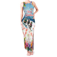 New Zealand Merry Christmas Tank Maxi Dress Kiwi Birds Snow Boarding-Vibrant Tropical Flower LT03 Women White - Polynesian Pride