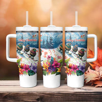 New Zealand Merry Christmas Tumbler With Handle Kiwi Birds Snow Boarding-Vibrant Tropical Flower LT03 - Polynesian Pride