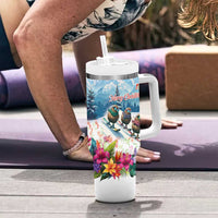 New Zealand Merry Christmas Tumbler With Handle Kiwi Birds Snow Boarding-Vibrant Tropical Flower LT03 - Polynesian Pride