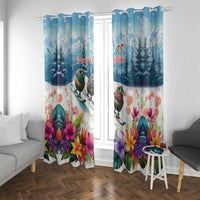 New Zealand Merry Christmas Window Curtain Kiwi Birds Snow Boarding-Vibrant Tropical Flower LT03 With Grommets White - Polynesian Pride