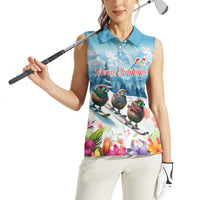 New Zealand Merry Christmas Women Sleeveless Polo Shirt Kiwi Birds Snow Boarding-Vibrant Tropical Flower LT03 - Polynesian Pride