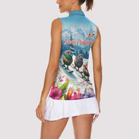 New Zealand Merry Christmas Women Sleeveless Polo Shirt Kiwi Birds Snow Boarding-Vibrant Tropical Flower LT03 - Polynesian Pride