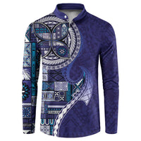 Samoan Siapo Art Tattoo Polynesian Pattern Button Sweatshirt Navy Color - Polynesian Pride