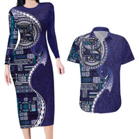 Samoan Siapo Art Tattoo Polynesian Pattern Couples Matching Long Sleeve Bodycon Dress and Hawaiian Shirt Navy Color LT03 Navy - Polynesian Pride