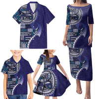 Samoan Siapo Art Tattoo Polynesian Pattern Family Matching Puletasi and Hawaiian Shirt Navy Color LT03 - Polynesian Pride