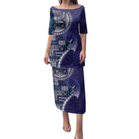 Samoan Siapo Art Tattoo Polynesian Pattern Family Matching Puletasi and Hawaiian Shirt Navy Color LT03 Mom's Dress Navy - Polynesian Pride