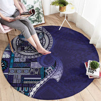 Samoan Siapo Art Tattoo Polynesian Pattern Round Carpet Navy Color - Polynesian Pride