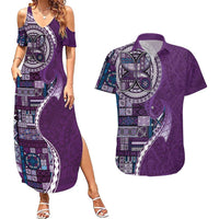 Samoan Siapo Art Tattoo Polynesian Pattern Couples Matching Summer Maxi Dress and Hawaiian Shirt Purple Color LT03 Purple - Polynesian Pride