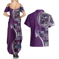Samoan Siapo Art Tattoo Polynesian Pattern Couples Matching Summer Maxi Dress and Hawaiian Shirt Purple Color LT03 - Polynesian Pride