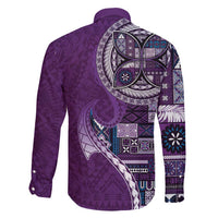 Samoan Siapo Art Tattoo Polynesian Pattern Family Matching Off Shoulder Maxi Dress and Hawaiian Shirt Purple Color LT03 - Polynesian Pride