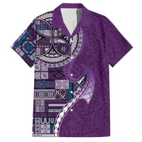 Samoan Siapo Art Tattoo Polynesian Pattern Family Matching Tank Maxi Dress and Hawaiian Shirt Purple Color LT03 Dad's Shirt - Short Sleeve Purple - Polynesian Pride