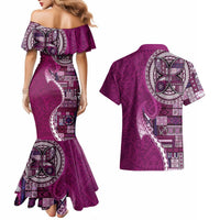 Samoan Siapo Art Tattoo Polynesian Pattern Couples Matching Mermaid Dress and Hawaiian Shirt Pink Color LT03 - Polynesian Pride
