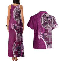 Samoan Siapo Art Tattoo Polynesian Pattern Couples Matching Tank Maxi Dress and Hawaiian Shirt Pink Color LT03 - Polynesian Pride