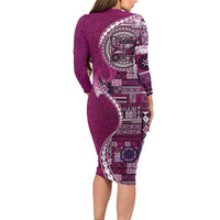 Samoan Siapo Art Tattoo Polynesian Pattern Family Matching Long Sleeve Bodycon Dress and Hawaiian Shirt Pink Color LT03 - Polynesian Pride