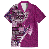 Samoan Siapo Art Tattoo Polynesian Pattern Family Matching Off The Shoulder Long Sleeve Dress and Hawaiian Shirt Pink Color LT03 Dad's Shirt - Short Sleeve Pink - Polynesian Pride