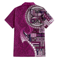 Samoan Siapo Art Tattoo Polynesian Pattern Family Matching Off Shoulder Maxi Dress and Hawaiian Shirt Pink Color LT03 - Polynesian Pride