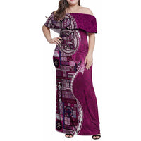 Samoan Siapo Art Tattoo Polynesian Pattern Family Matching Off Shoulder Maxi Dress and Hawaiian Shirt Pink Color LT03 Mom's Dress Pink - Polynesian Pride