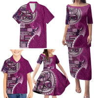 Samoan Siapo Art Tattoo Polynesian Pattern Family Matching Puletasi and Hawaiian Shirt Pink Color LT03 - Polynesian Pride
