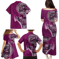 Samoan Siapo Art Tattoo Polynesian Pattern Family Matching Puletasi and Hawaiian Shirt Pink Color LT03 - Polynesian Pride
