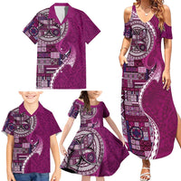 Samoan Siapo Art Tattoo Polynesian Pattern Family Matching Summer Maxi Dress and Hawaiian Shirt Pink Color LT03 - Polynesian Pride