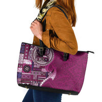 Samoan Siapo Art Tattoo Polynesian Pattern Leather Tote Bag Pink Color - Polynesian Pride