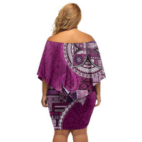Samoan Siapo Art Tattoo Polynesian Pattern Off Shoulder Short Dress Pink Color - Polynesian Pride