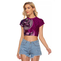 Samoan Siapo Art Tattoo Polynesian Pattern Raglan Cropped T Shirt Pink Color - Polynesian Pride