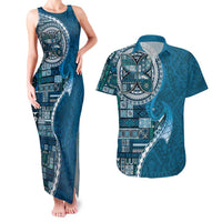 Samoan Siapo Art Tattoo Polynesian Pattern Couples Matching Tank Maxi Dress and Hawaiian Shirt Teal Color LT03 Teal - Polynesian Pride