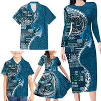 Samoan Siapo Art Tattoo Polynesian Pattern Family Matching Long Sleeve Bodycon Dress and Hawaiian Shirt Teal Color LT03 - Polynesian Pride