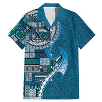 Samoan Siapo Art Tattoo Polynesian Pattern Family Matching Mermaid Dress and Hawaiian Shirt Teal Color LT03 Dad's Shirt - Short Sleeve Teal - Polynesian Pride