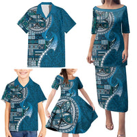Samoan Siapo Art Tattoo Polynesian Pattern Family Matching Puletasi and Hawaiian Shirt Teal Color LT03 - Polynesian Pride