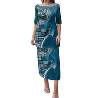 Samoan Siapo Art Tattoo Polynesian Pattern Family Matching Puletasi and Hawaiian Shirt Teal Color LT03 Mom's Dress Teal - Polynesian Pride