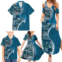 Samoan Siapo Art Tattoo Polynesian Pattern Family Matching Summer Maxi Dress and Hawaiian Shirt Teal Color LT03 - Polynesian Pride