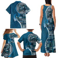 Samoan Siapo Art Tattoo Polynesian Pattern Family Matching Tank Maxi Dress and Hawaiian Shirt Teal Color LT03 - Polynesian Pride